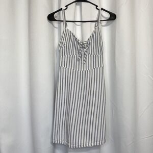 Hollister White Blue Striped Tie Front Sleeveless Mini Dress XS Smocked